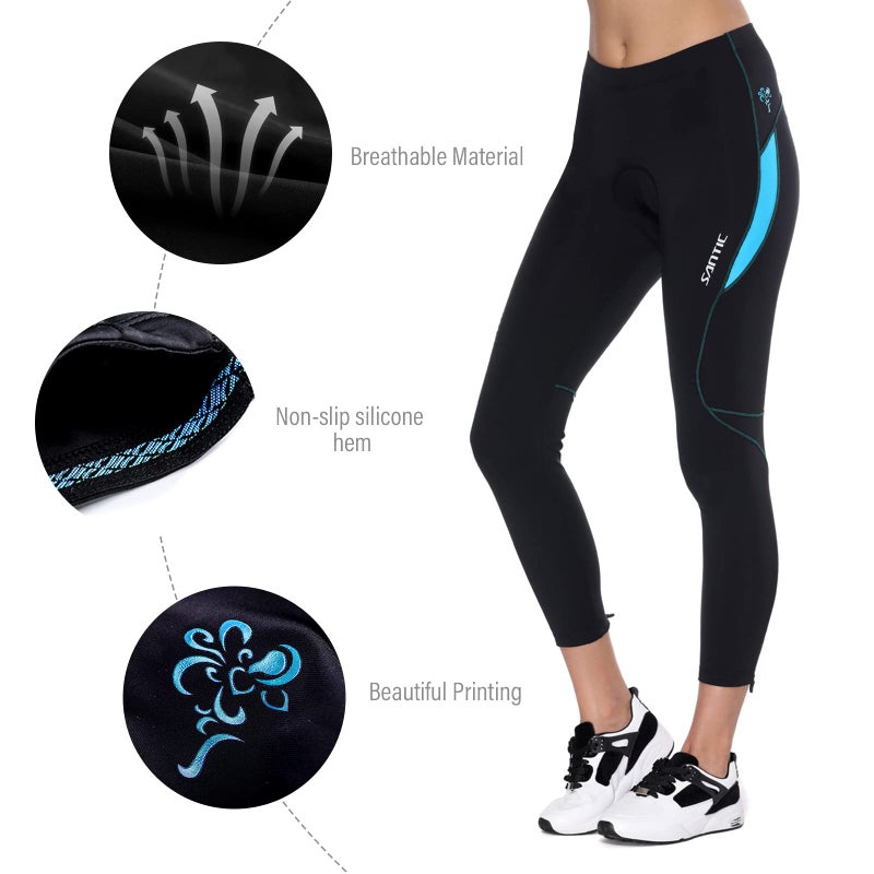 Santic سروال دراجات نسائي من سانتيك، ليغينغز 4D مبطنة، بنطال دراجة طويل، قابل للتنفس وسريع الجفاف، بارني أزرق - Image 4